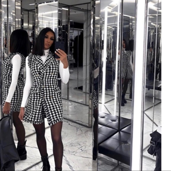 •SOLD•ZARA DOUBLE BREASTED TWEED VEST DRESS JACKET - Picture 5 of 8